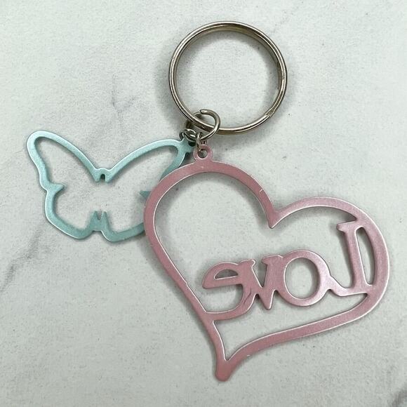 Pastel Pink and Blue Heart Love Butterfly Cut Out Keychain Keyring - Picture 6 of 9